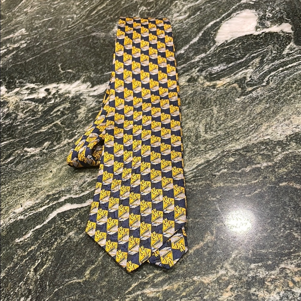 Ermenegildo Zegna Yellow and Gray Geometric Silk Tie